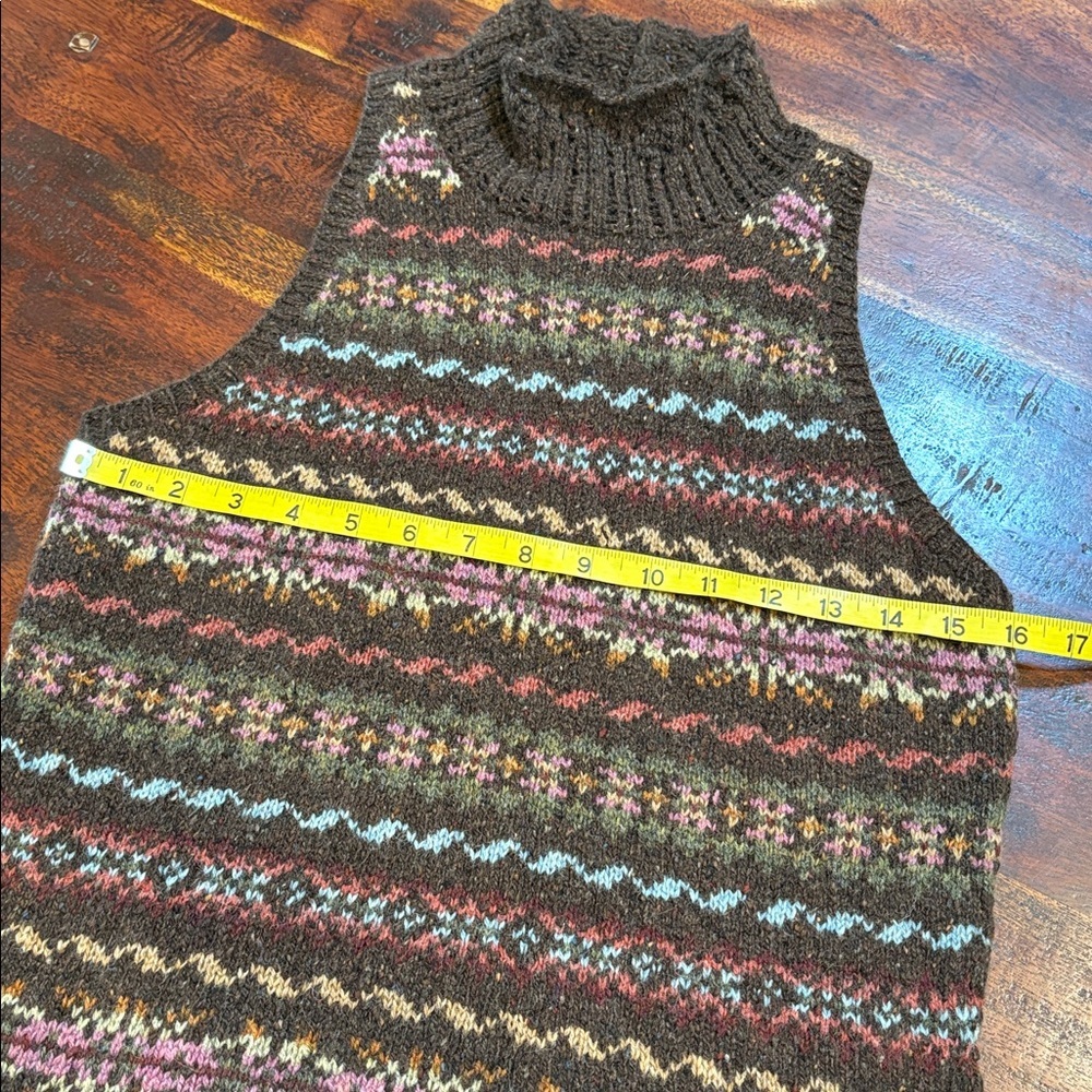 Vintage Ralph Lauren Blue Label Brown Fair Isle Hand Knit Sleeveless Sweater M - Picture 11 of 13